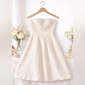 GLINT Ivory Strapless Cotton Silk Dress Size 4 A-Line Wedding Guest